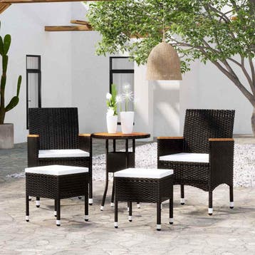 vidaXL 5-delige Loungeset poly rattan zwart, Tuin en Terras, Verzenden, Nieuw, Loungeset
