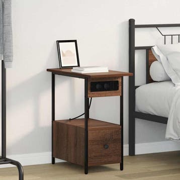 vidaXL Nachtkastje Bruin Eiken 60 x 30 x 61 cm Bewerkt hout, Minder dan 45 cm, Verzenden, Nieuw, 55 tot 70 cm