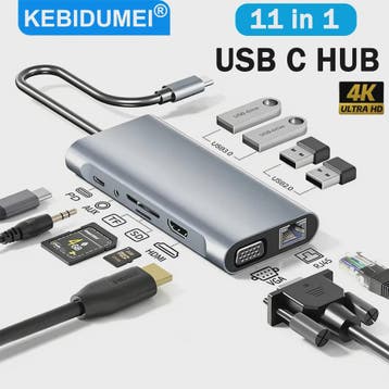 11-in-1 USB-C Hub Docking Station met 4K HDMI, PD, RJ45 & Ka, Verzenden, Nieuw