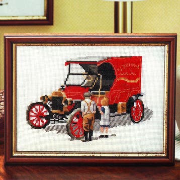 Oldtimer Auto Borduurset 14CT op Wit Borduurstof, Verzamelen, Verzenden, Nieuw