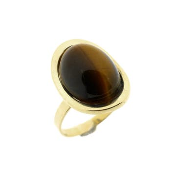 Gouden ring met tijgeroog., 18 tot 19, Gebruikt, Ophalen of Verzenden, Met edelsteen