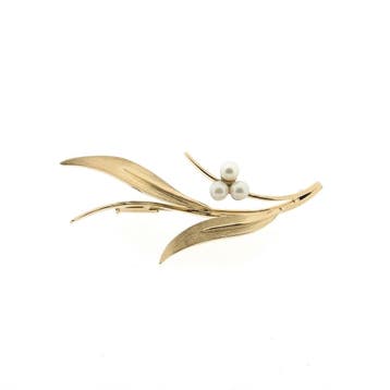 Gouden broche met parel, Sieraden, Tassen en Uiterlijk, Broches, Gebruikt, Ophalen of Verzenden, Met edelsteen, Goud