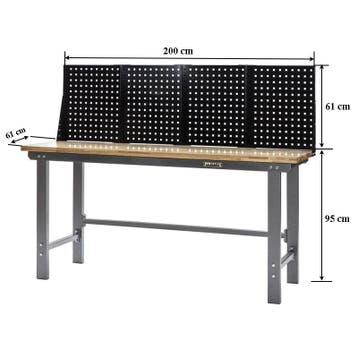 Werkbank grijs 200 cm met hardhouten blad en zwart, Ophalen of Verzenden, Nieuw