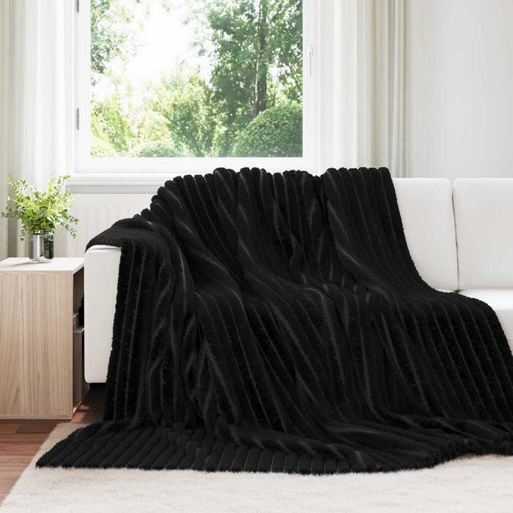 vidaXL Gooi Deken Zwart 240 x 220 cm Fleece, Huis en Inrichting, Slaapkamer | Beddengoed, Zwart, Nieuw, Verzenden