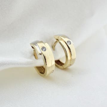 Bicolor gouden klapcreolen met zirconia; Ø 15,1 mm, Sieraden, Tassen en Uiterlijk, Gebruikt, Ophalen of Verzenden, Met edelsteen