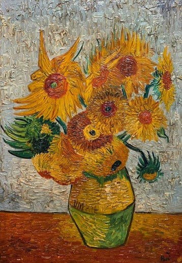 Franse school (XX) - Vaso di girasoli, da Vincent Van Gogh, Antiek en Kunst