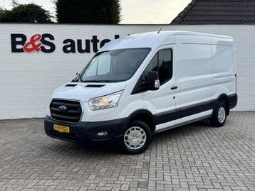 Ford Transit 130pk L2H2 Trend Airco Cruise Pdc 3 Zitplaatsen, Stof, Gebruikt, Wit, Dealer onderhouden