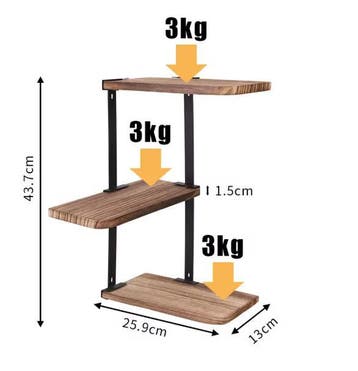 3-laags houten hoekplank met metalen frame, Verzenden, Nieuw