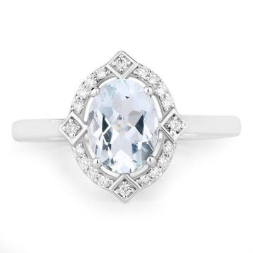 Ring - 14 karaat Witgoud - 1.06ct. tw. Aquamarijn - Diamant, Sieraden, Tassen en Uiterlijk, Ringen, Nieuw