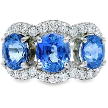 Ring Platina - 3.32ct. tw. Saffier - Diamant - Ovale Blauwe, Nieuw