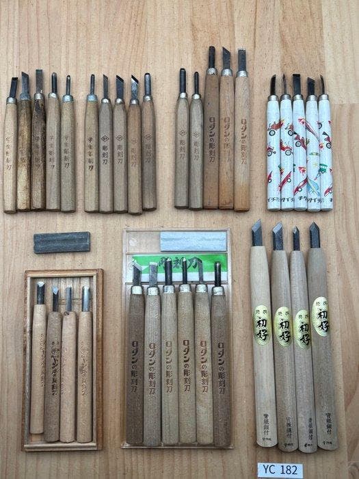Snijwerk, Japanese Wood Carving knives YC182  wood, Antiek en Kunst, Curiosa en Brocante