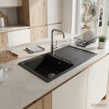 vidaXL Spoelbak met afdruipplaat Graniet 76,5 cm x 46 cm x, Verzenden, Nieuw