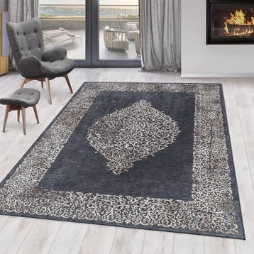 Wasbaar Vloerkleed | Fiesta | Barok | Zwart | 80x250 cm, Verzenden, Nieuw