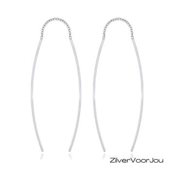 Zilveren twee stokjes aan een ketting doorhaaloorbellen of t, Verzenden, Nieuw, Zilver