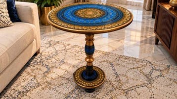 Handcrafted Pakistani Rosewood Naksheen Accent Table – Blue