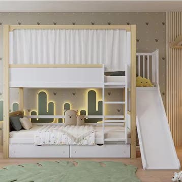 Kinderstapelbed 90x200 cm met glijbaan en 2 opberglades, Verzenden, Nieuw