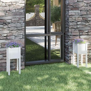 vidaXL Plantenbakken 2 st 31x31x70 cm massief grenenhout wit, Tuin en Terras, Verzenden, Minder dan 60 cm, Nieuw, 60 cm of meer