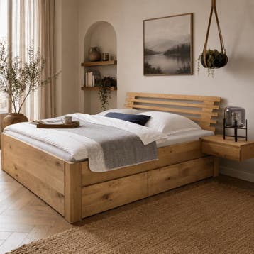 Forestales Norvale Kernbeuken Houten Bed met Lades 45CM - 18, Nieuw
