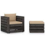 vidaXL 2-delige Loungeset met kussens grijs geïmpregneerd, 2 zitplaatsen, Verzenden, Nieuw, Loungeset