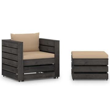vidaXL 2-delige Loungeset met kussens grijs geïmpregneerd, 2 zitplaatsen, Verzenden, Nieuw, Loungeset
