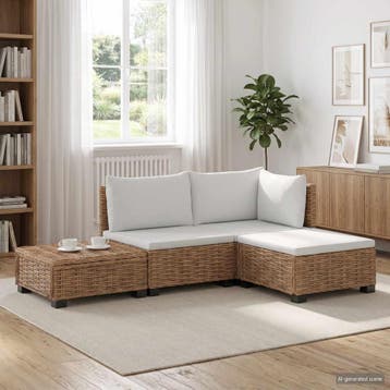 vidaXL 4 st Rieten Loungeset met Kussens GENDT Natuurlijk, Tuin en Terras, Tuinsets en Loungesets, 4 zitplaatsen, Nieuw, Loungeset