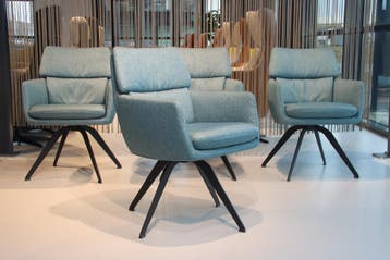 4 x Gealux Phill eetkamerstoel met draai functie in stof, Modern design, Blauw, Nieuw, Ophalen of Verzenden