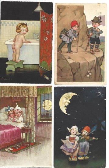 Italië - Fantasie - Ansichtkaarten met kinderen. Tekeningen, Gelopen