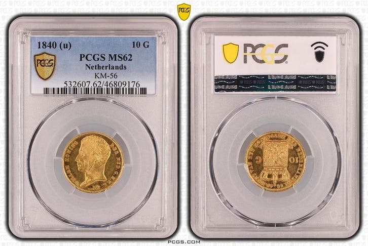 Gouden Willem I 10 gulden 1840 MS62 PCGS gecertificeerd, Postzegels en Munten, Munten | Nederland, Losse munt, 10 gulden, Koning Willem II