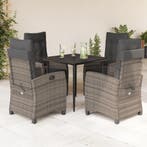 vidaXL 5-delige Tuinset met kussens poly rattan grijs, 4 zitplaatsen, Nieuw, Tuinset, Verzenden