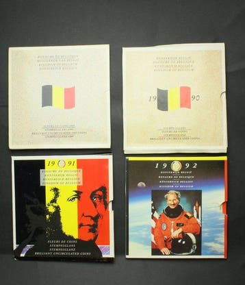 België. Lot de 4 série de Fleur de Coin Francs Belge : 1989,, Postzegels en Munten