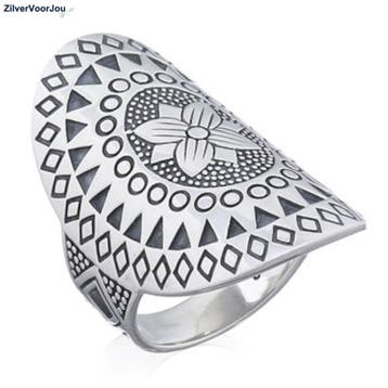 Zilveren flower art mandala ring, Verzenden, Nieuw, Zilver