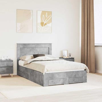vidaXL Bedframe met lade met hoofdeinde met opslag Bewerkt, Verzenden, Nieuw, Grijs, Hout