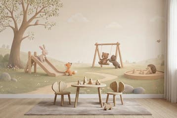 Bosdieren behang kinderkamer – speeltuin fotobehang, Verzenden, Fotobehang