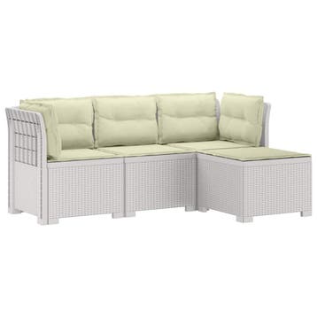 vidaXL 4-Persoons Tuinbank met Kussens Rieten Look PP Wit, Verzenden, Nieuw