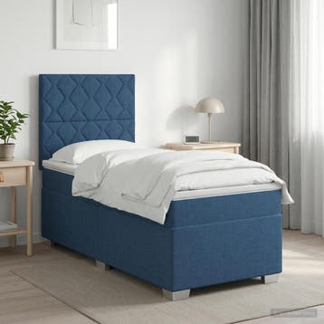 vidaXL Boxspringbed met matras Blauw 100 x 200 cm Stof, Verzenden, Nieuw, Eenpersoons, Blauw