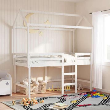 vidaXL Kinderbedhuisje 207x95,5x159 cm massief grenenhout, Verzenden, Nieuw, Wit, Hout