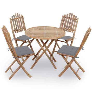 vidaXL 5-delige Tuinset inklapbaar met kussens bamboe, Tuin en Terras, Tuinsets en Loungesets, 4 zitplaatsen, Verzenden, Nieuw