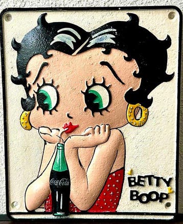 No reserve-Zwaar gietijzeren reclamebord Betty Boop drinkt