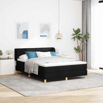 vidaXL Boxspringbed met matras met hoofdeinde Zwart 140 x, Huis en Inrichting, Slaapkamer | Bedden, Verzenden, Nieuw, Zwart, Stof