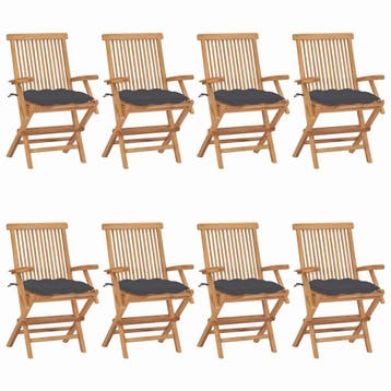 vidaXL Inklapbare stoelen 8 st met antracietkleurige kussens, Tuin en Terras, Verzenden, Nieuw, Hout