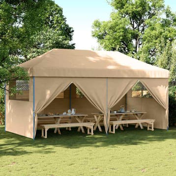 vidaXL Partytent inklapbaar pop-up met 4 zijwanden beige, Verzenden, Nieuw, Partytent