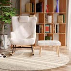 Witte Schommelstoel - Teddypluche - Chaise Hangstoel met Zit, Hout, Verzenden, Wit, Nieuw