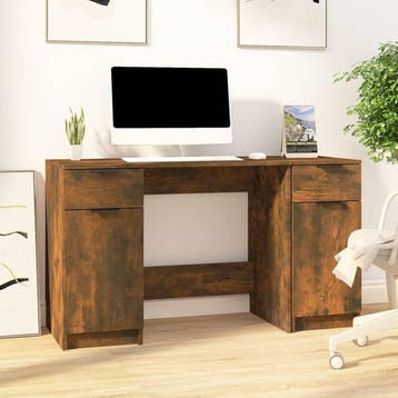 vidaXL Bureau met bijzetkast bewerkt hout gerookt, Huis en Inrichting, Verzenden, Nieuw