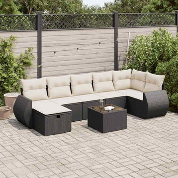 vidaXL 8-delige Loungeset met kussens poly rattan zwart, Verzenden, Nieuw, 7 zitplaatsen, Loungeset