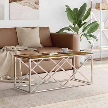 vidaXL Salontafel roestvrij staal en massief hergebruikt, Verzenden, Nieuw, Metaal, Minder dan 50 cm