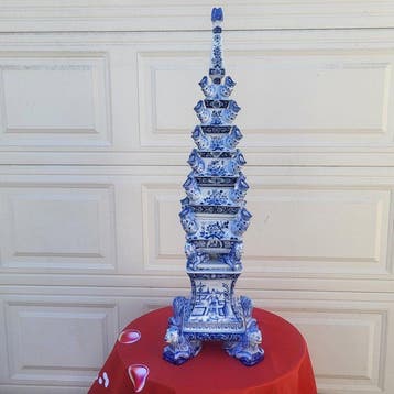 Blue and White Two-Tier Tulipiere - French Glazed - Vaas -, Antiek en Kunst, Antiek | Glas en Kristal