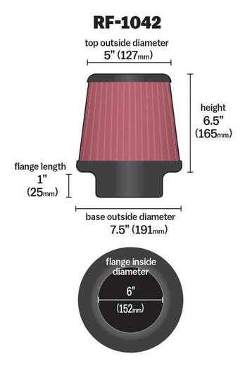 K&N Round Tapered Universal Air Filter 6in Flange ID x 7.5in, Ophalen of Verzenden, Nieuw