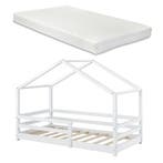 Kinderbed Knätten grenen huisbed met matras 90x200 cm wit, Verzenden, Nieuw