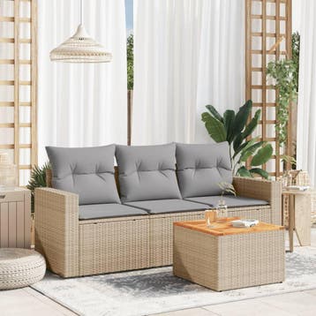 vidaXL 4-delige Loungeset met kussens poly rattan gemengd, Verzenden, Nieuw, Loungeset