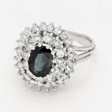 Ring - 18 karaat Witgoud Saffier - Diamant, Sieraden, Tassen en Uiterlijk, Ringen, Nieuw